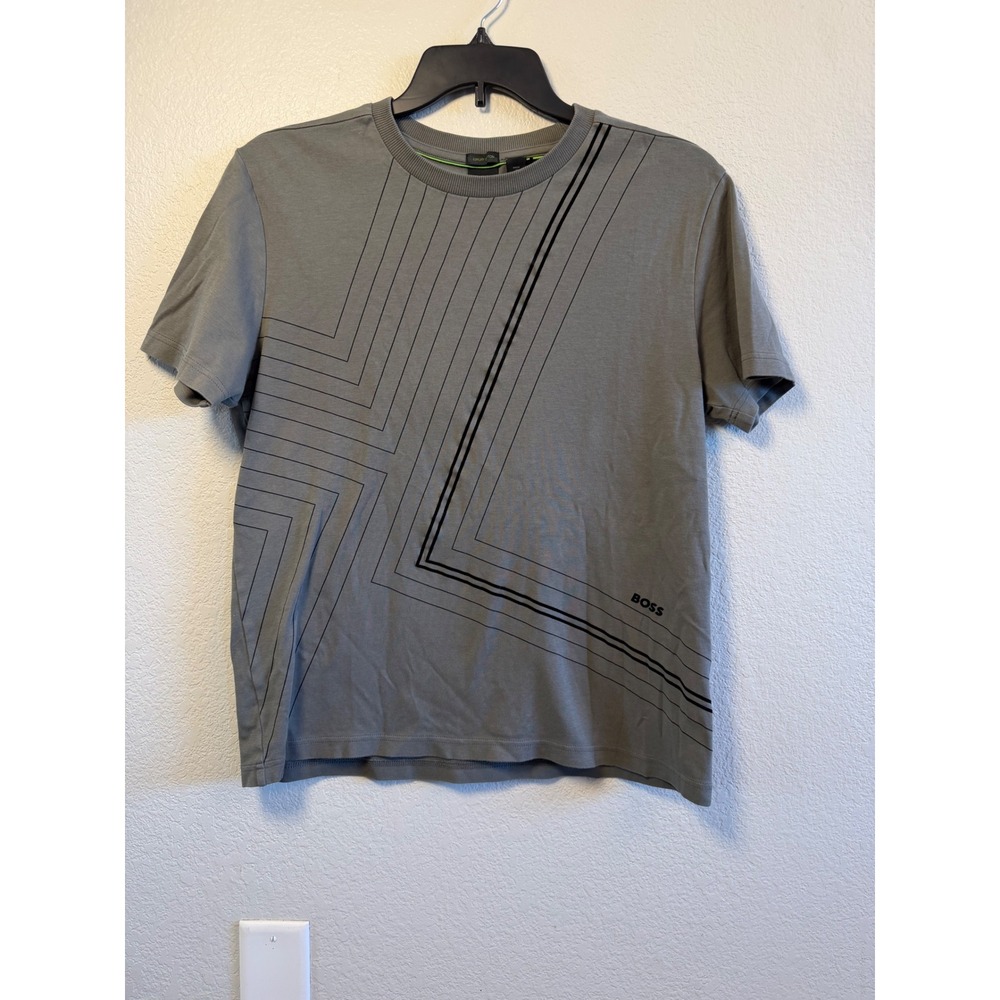 Boss Mens Luxury Cotton Geometric Graphic T-Shirt Grey L Portugal